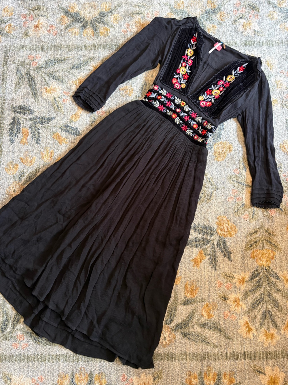 Free People Flora Midi Dress Embroidered Floral Beachy Boho XS - Picture 3 of 7